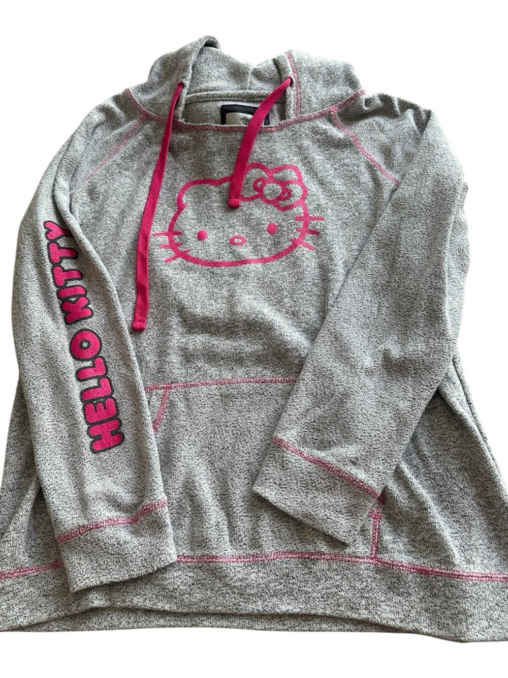 Universal Studios Sanrio Hello Kitty Gray Pink Stitch Hoodie 2XL - Picture 1 of 5